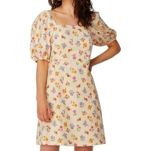 Princess Highway Tan, Purple, Orange Floral Puff Sleeve Dress, Size 14